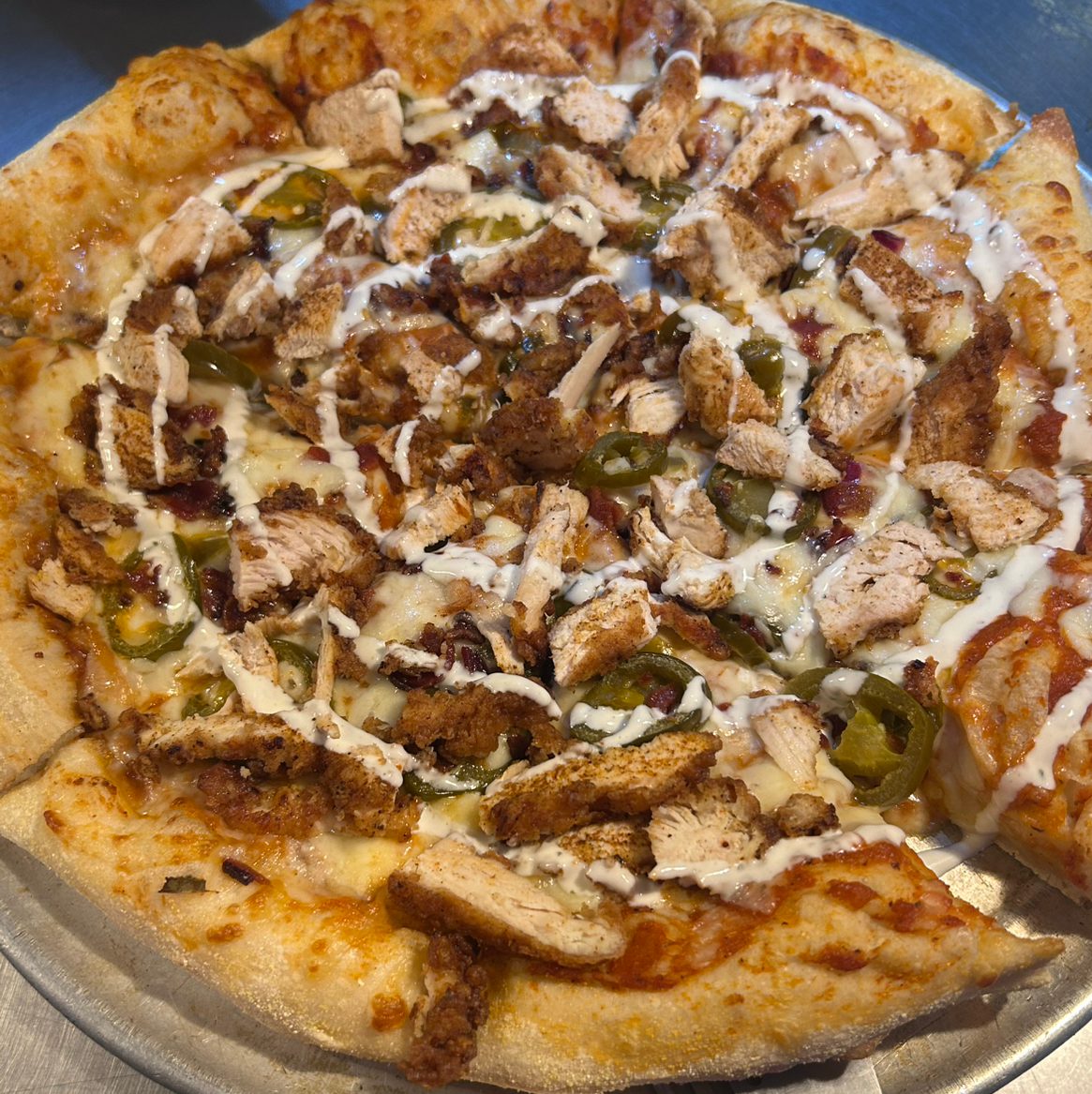 Spicy Fried Chicken Specialty Pizza.