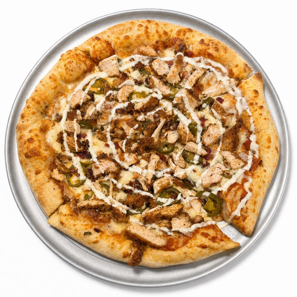 Spicy Fried Chicken Specialty Pizza.